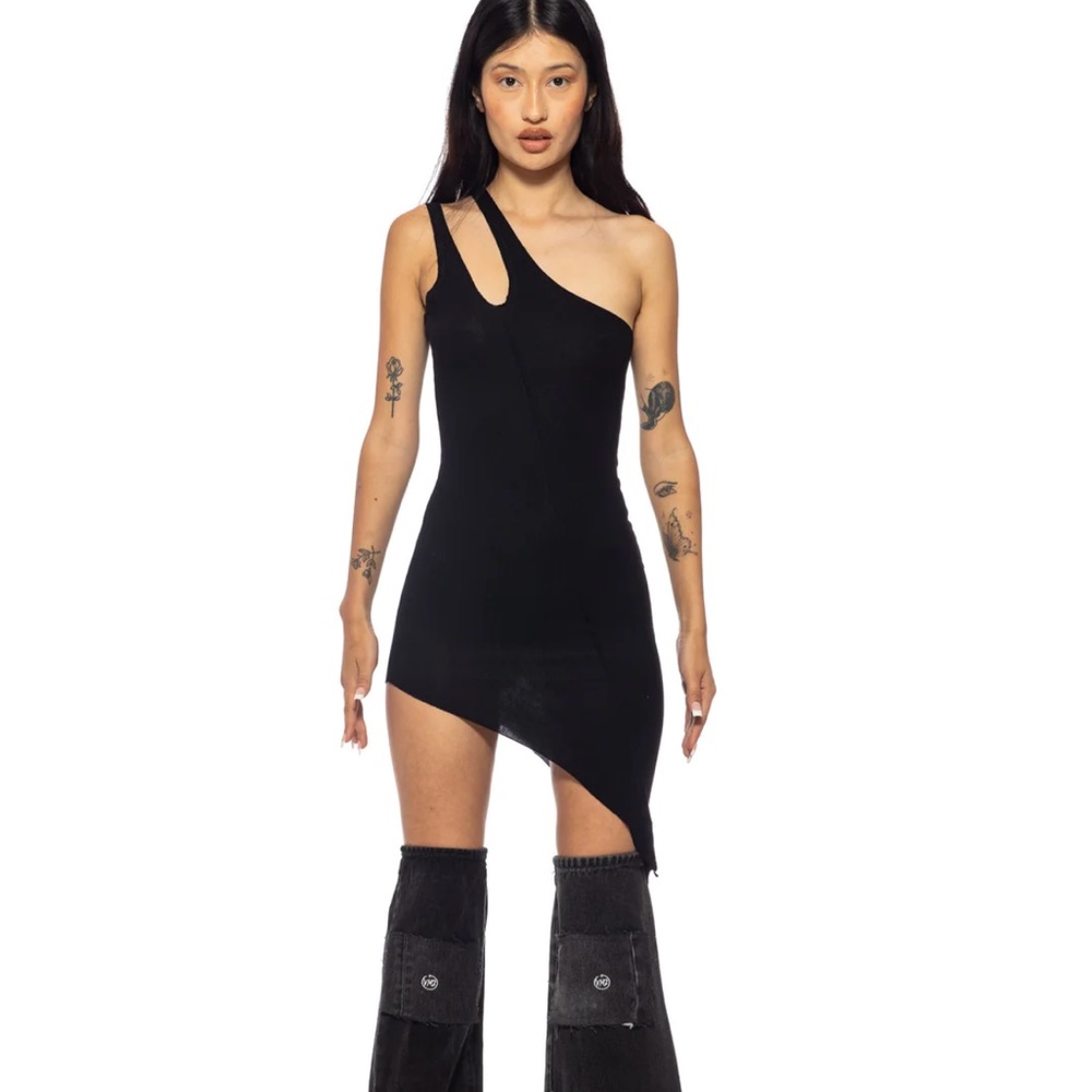 Sami Miro Vintage ASYMMETRIC ONE SHOULDER TANK DRESS IN BLACK RIB